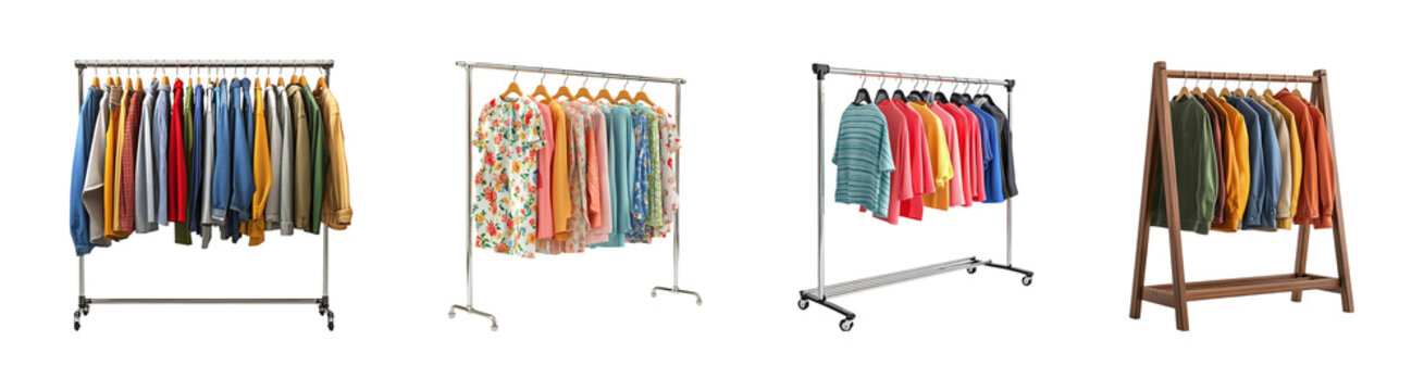 Clothes rail collection isolated on transparent background