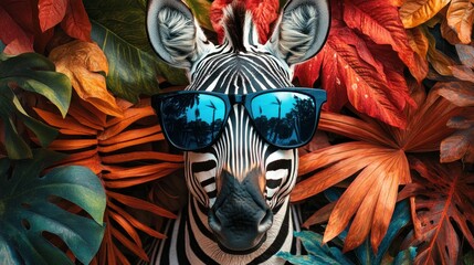 Cool Zebra in Tropical Paradise: A Vibrant Portrait
