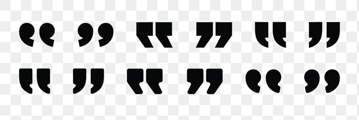 Quotes, quotation marks black isolated vector icon set. 