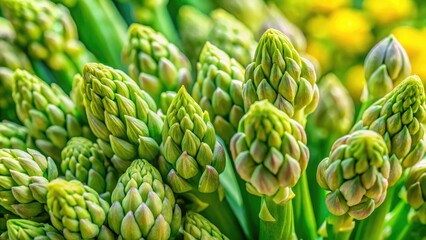 Fototapeta premium Delicate asparagus flower tops, a spring gourmet close-up. Macro photography captures exquisite detail.