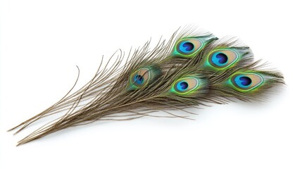 Fototapeta premium A collection of vibrant peacock feathers arranged artistically.