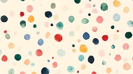 Crédence en verre imprimé A seamless background of colorful polka dots in various sizes on a pale yellow canvas.