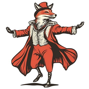 A fox in a magician's outfit performing.