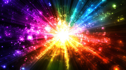 Naklejka premium A vibrant explosion of colorful light rays radiating outward, creating a dynamic visual effect.