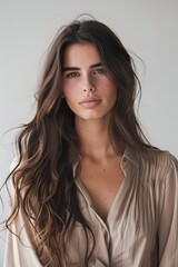 Naklejka premium Stunning woman with flowing wavy hair