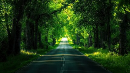 Fototapeta premium Serene Road Through Lush Green Trees