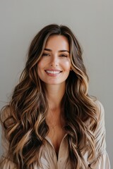 Naklejka premium Portrait of a Laughing Woman with Wavy Hair