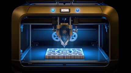 A 3D printer in action, creating a detailed object layer by layer.