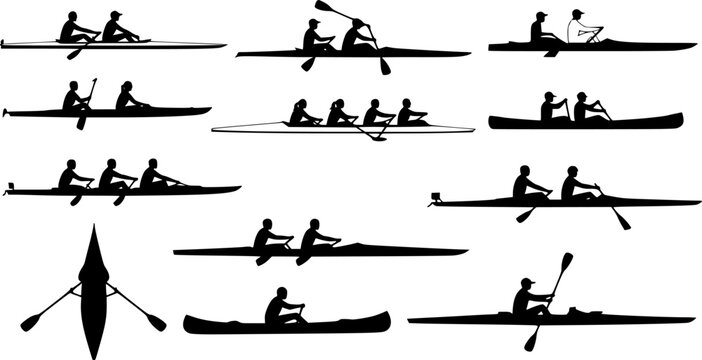 vector set of rowing silhouettes - vector. Transparent background PNG, cutout