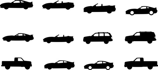 car silhouettes set - vector Transparent background PNG, cutout