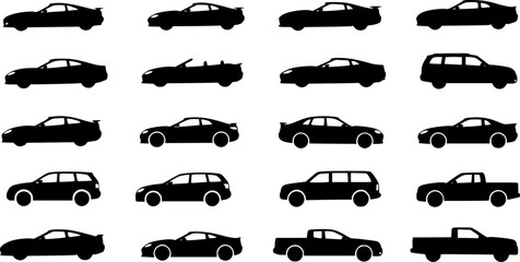 car silhouettes set - vector Transparent background PNG, cutout