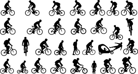 106 high quality bicyclists silhouettes - vector Transparent background PNG, cutout