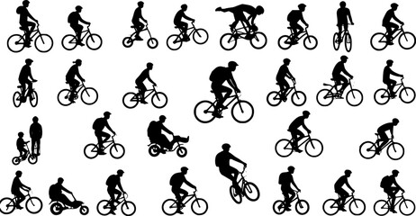 Naklejka premium 106 high quality bicyclists silhouettes - vector Transparent background PNG, cutout