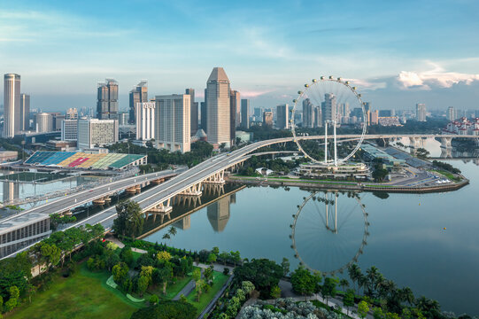 Panoramic aerial view of the Marina Bay Sands, Singapore