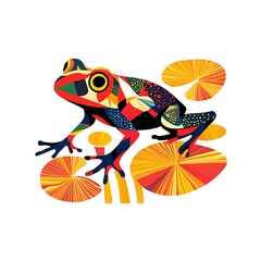 Colorful frog illustration with abstract patterns.