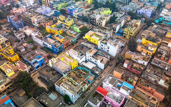 Aeria view of colorful houses in Rourkela city, Odisha, India.