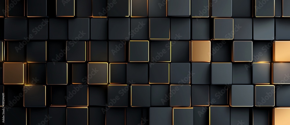 Poster a modern abstract background featuring a blend of black and golden cubes, creating a visually striki