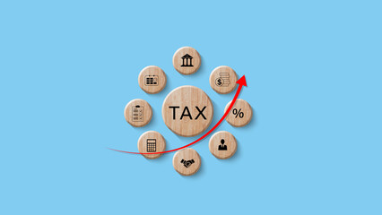 Tax concept. Income tax on wooden cube, savings, represent the concept tax return preparation and...