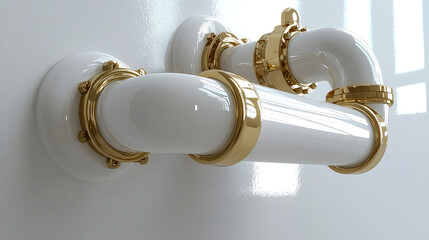 Sleek White and Gold Pipes: Modern Bathroom Fixture Design