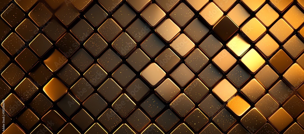 Poster a stunning abstract background featuring a mosaic of golden and bronze tiles. the shimmering surface
