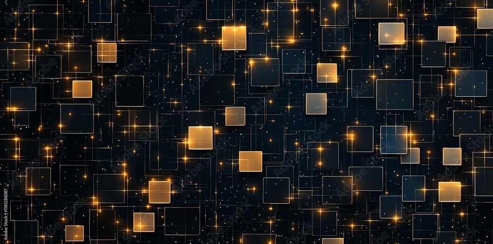 Poster a captivating digital abstract background featuring glowing squares and shimmering lights. perfect f