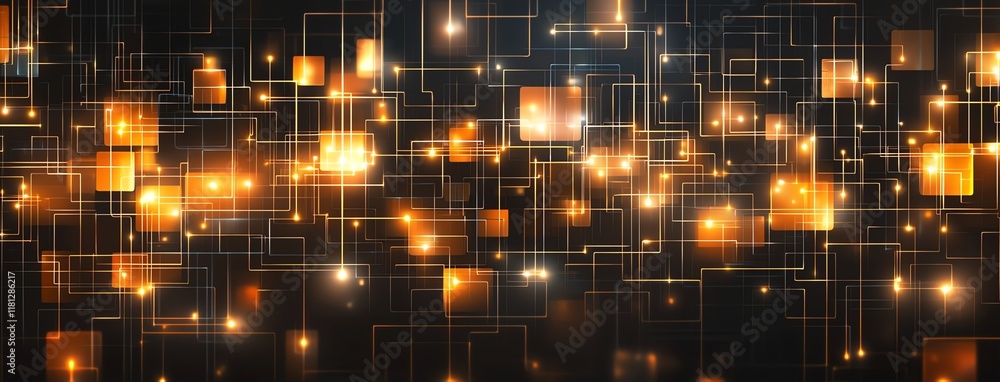 Poster an abstract representation of digital connections, featuring glowing squares and lines. this image s