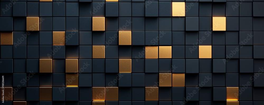 Aufkleber an abstract pattern featuring a blend of black and gold squares, creating a modern and dynamic visua