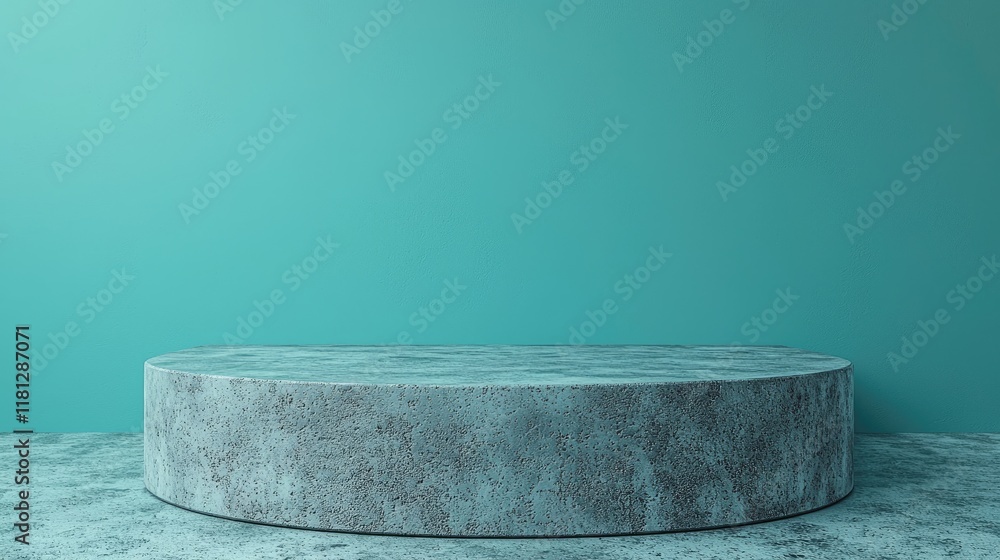 Poster modern minimalist concrete podium display stand on teal background. clean and elegant product showca
