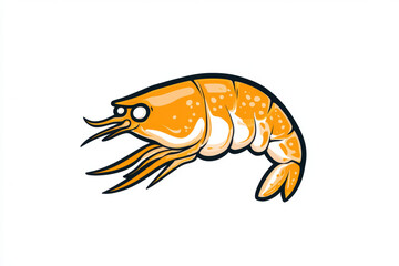 Doodle illustration of shrimp with vibrant orange color and details