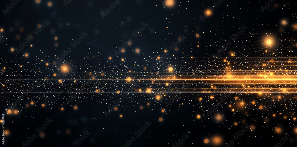 Poster a captivating abstract image featuring luminous golden sparks against a dark background, creating a 