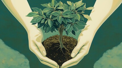 양손으로 나무 모종을 든 모습, 식목일, 나무와 손