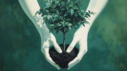 손과 나무, 식목일, 양손으로 나무 모종을 든 모습