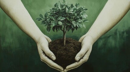 식목일, 나무와 손, 양손으로 나무 모종을 든 모습