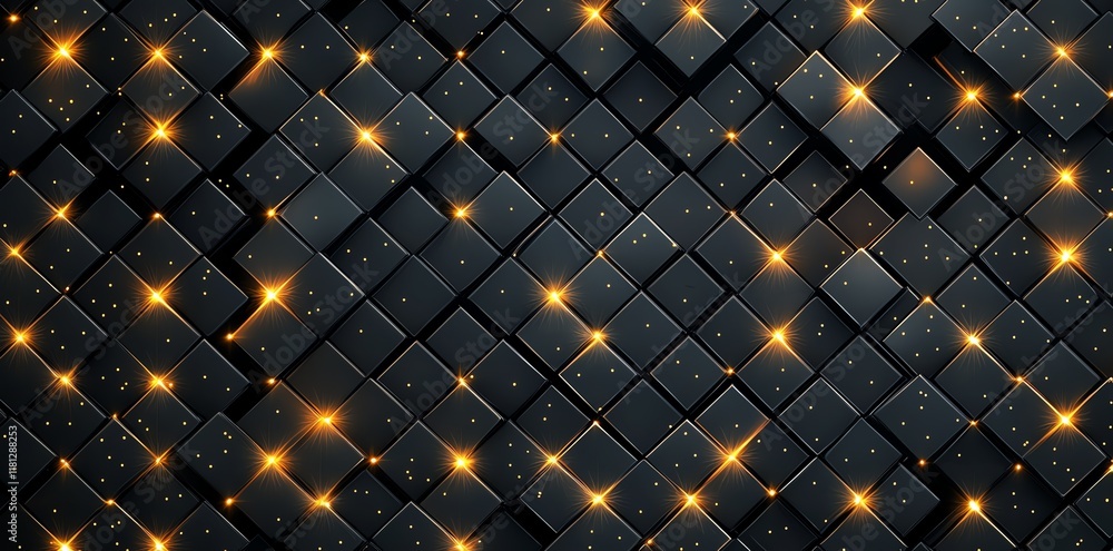 Poster a captivating abstract background featuring a textured pattern of black cubes adorned with shimmerin
