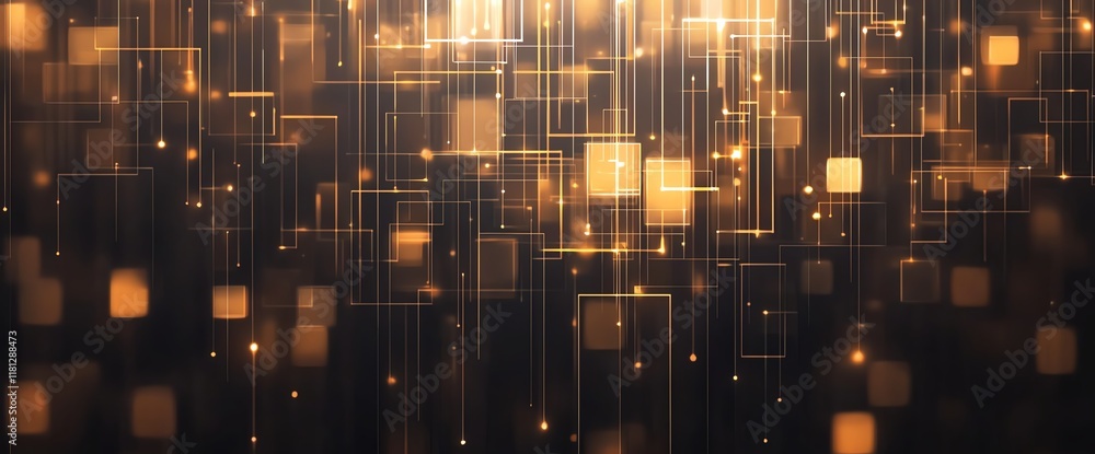 Poster a stunning display of golden lights and abstract patterns that creates an immersive digital atmosphe