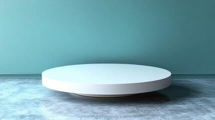 Modern Minimalist Interior Design: Empty White Round Platform on Teal Wall Background. Perfect for Product Showcase or Presentation.