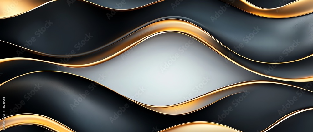 Poster this abstract image features elegant black and gold waves flowing smoothly, creating a modern and dy