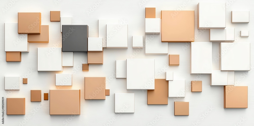 Poster an abstract composition of various geometric shapes in warm tones, creating a modern artistic backdr