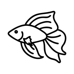 betta fish icon, fish line art, fish vector  - simple black line art icon of betta fish perfect for logos, and fish-themed designs.