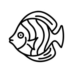 discus fish icon, fish line art, fish vector  - simple black line art icon of discus fish perfect for logos, and fish-themed designs.