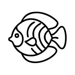 discus fish icon, fish line art, fish vector  - simple black line art icon of discus fish perfect for logos, and fish-themed designs.