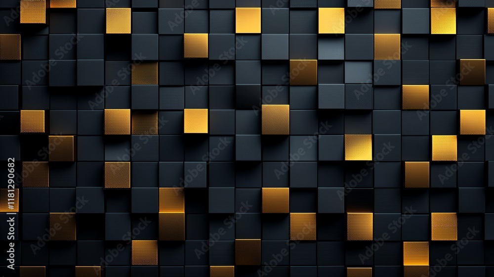Poster a visually striking background featuring a pattern of black and gold cubes. perfect for digital desi