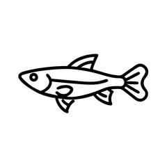 endler s livebearer fish icon, fish line art, fish vector  - simple black line art icon of endler s livebearer fish perfect for logos, and fish-themed designs.