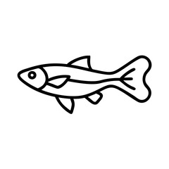 endler s livebearer fish icon, fish line art, fish vector  - simple black line art icon of endler s livebearer fish perfect for logos, and fish-themed designs.
