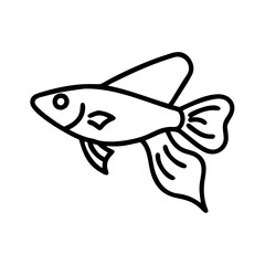 guppy fish icon, fish line art, fish vector  - simple black line art icon of guppy fish perfect for logos, and fish-themed designs.