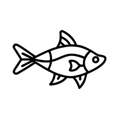 harlequin rasbora fish icon, fish line art, fish vector  - simple black line art icon of harlequin rasbora fish perfect for logos, and fish-themed designs.