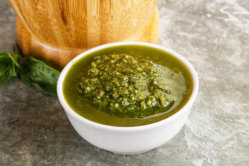 Homemade vegetarian basil pesto sauce