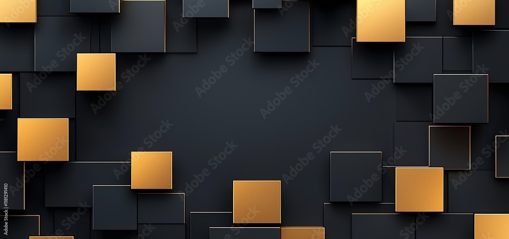 Poster a modern abstract background featuring a pattern of black and gold squares. the geometric design cre