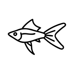 swordtail fish icon, fish line art, fish vector  - simple black line art icon of swordtail fish perfect for logos, and fish-themed designs.