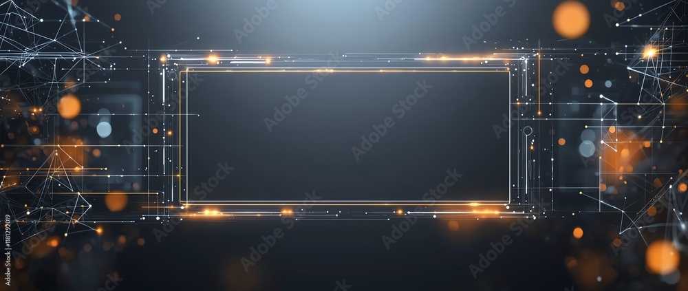 Poster an abstract image showcasing a futuristic digital interface with glowing lines and particles. ideal 